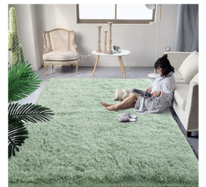 DweIke Soft Fluffy Shag Area Rugs for Living Room, Shaggy Floor Carpet for Bedroom, Girls Carpets Kids Home Decor Rugs,Cute Luxury Non-Slip Machine Washable Carpet ,3x5 Feet Green