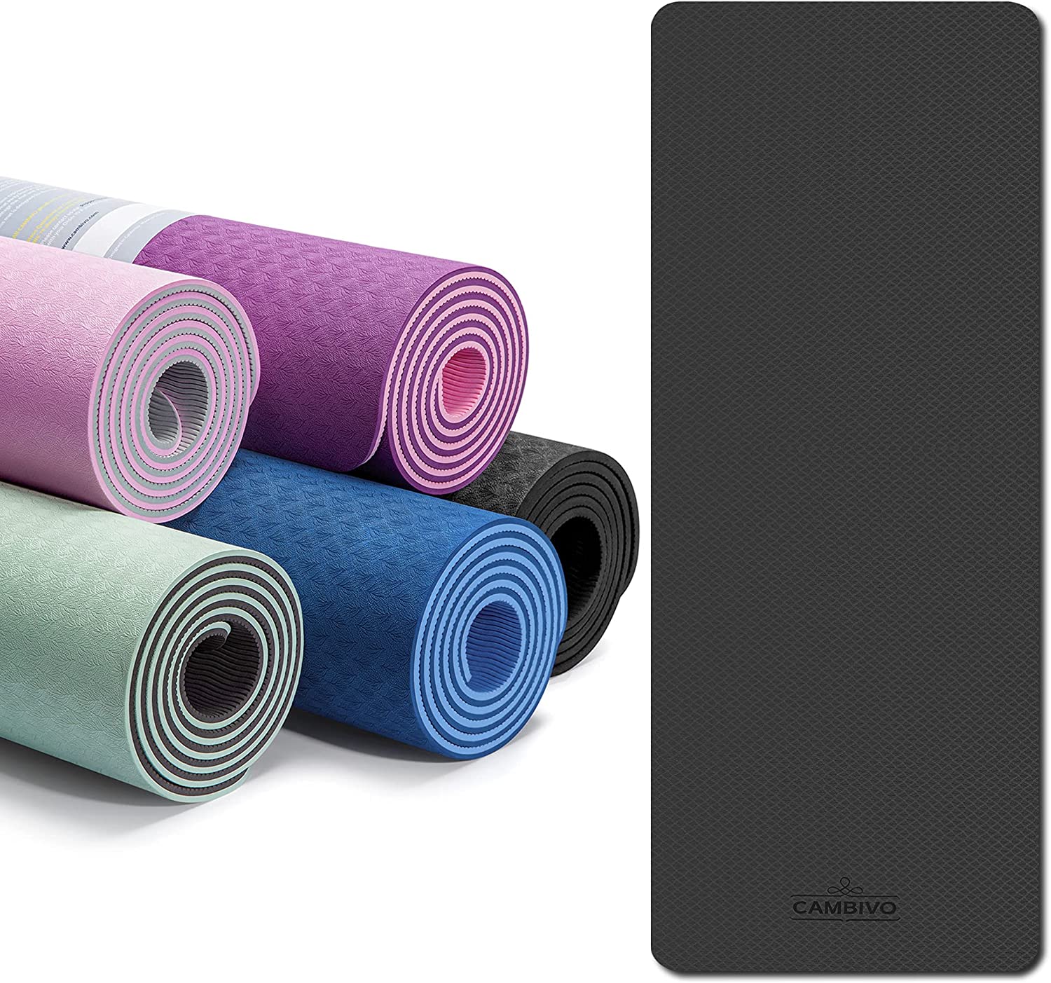  CAMBIVO Extra Thick Yoga Mat for Women Men Kids, Professional TPE Yoga Mats, Workout Mat with Carrying Strap for Yoga, Pilates and Floor Exercises