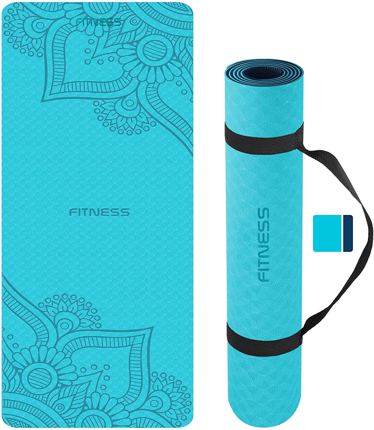 Yoga Mat Non Slip, Pilates Fitness Mats with Alignment Marks, Eco Friendly, Anti-Tear Yoga Mats for Women, Exercise Mats for Home Workout with Carrying Strap