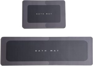 Overshore Bathroom Rugs Sets 2 Piece, Washable Non Slip diatomaceous Earth Bath mat, Super Absorbent Dirt Resistant Bath mats for Bathroom,Floor,Shower Room, Kitchen（16"x24"plus16 x48,Black） 